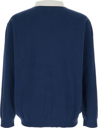 Autry Mens Polo-Style Sweater Blue Cotton Blend Top