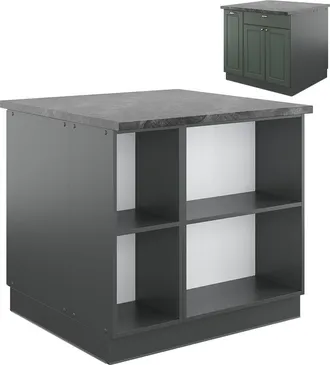 Vicco Isla De Cocina Fame-line, Verde-dorado Casa De Campo/antracita, 90 Cm Con Caj&oacute;n, Sin Encimera