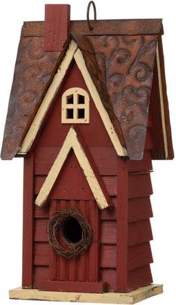 Glitzhome 12H Retro Distressed Painted Solid Wood Cottage Birdhouse in Red at Nordstrom, Size Medium