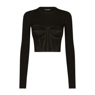 Dolce & Gabbana Round-neck Knitwear, female, Black, Size: XS Sweater