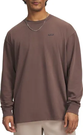 Under Armour Oversized Washed Long Sleeve Performance T-Shirt in Peppercorn Brown/black at Nordstrom, Size Xxx-Large