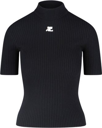 Courr&egrave;ges Reedition Ribbed Sweater, In Black Fabric