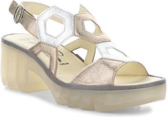 FLY London Tewa Strappy Platform Sandal in Sahara/Silver at Nordstrom, Size 5Us