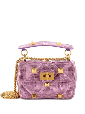 Valentino Garavani Roman Stud Flap Bag Embellished Suede Small shoulder bag - Viola