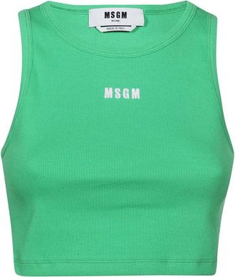 Msgm Geribbelde tanktop met logodetail - Dames - Tops zonder mouwen - Groen - M - Katoen - Tops