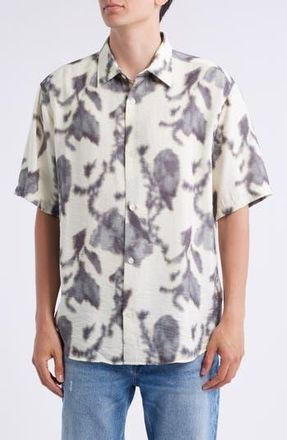 Nn.07 Freddy 5971 Abstract Floral Short Sleeve Modal Blend Button-Up Shirt in Ecru Print at Nordstrom Rack, Size Medium