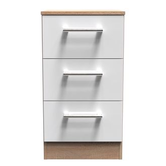 Welcome Furniture Milan Ready Assembled Bedside Table with 3 Drawers - White Matt / Oak - Welcome Furniture | TJ Hughes