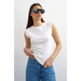 Topshop Rib Boyfriend Tank in White at Nordstrom, Size X-Small