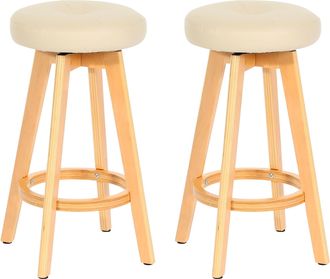 Hhg Hhg - Lote De 2 Taburetes De Bar Navan, Taburete De Bar Taburete De Barra, Madera Imitaci&oacute;n Cuero Giratorio, Crema, Patas Claras
