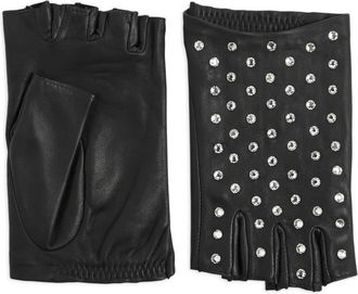 Agnelle Irene strass-embellished fingerless gloves - Black