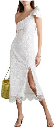Waimari White Mangler One Shoulder Lace Midi Dress Size L