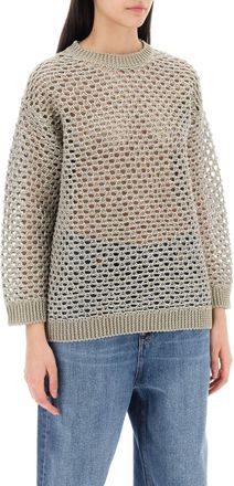 Valentino Garavani Womens Embellished Crochet Sweater - Light Grey Linen - Size X-Small