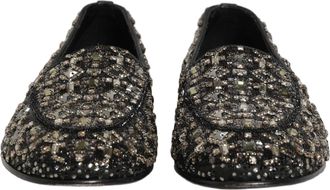 Dolce & Gabbana Mens Silver Leather Logo Slip On Loafers Shoes
