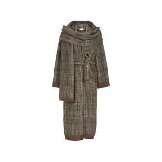Brunello Cucinelli Mohair And Wool Prince-of-Wales Double-knit Coat With Scarf