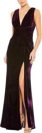 Mac Duggal Velvet Pleated Wrapping Sleeveless Jersey Gown