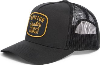 Brixton Hubal Netplus Embroidered Logo Patch Snapback Trucker Hat in Black/Black at Nordstrom