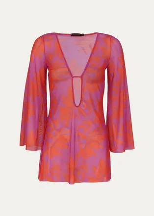 Vix Lidi Sheer Floral Cover-Up Mini Dress