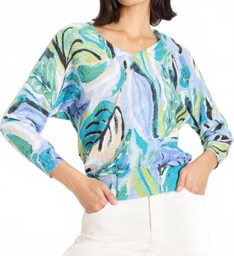 Nic+Zoe Island Beat Cotton Slub Sweater In Blue Multi