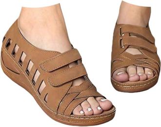 Generic Low Heel Wedge Sandals for Women 2026 Summer Open Toe Arch Support Hollow Platform Adjustable Strap Wide Fit Shoes Casual Comfortable Slip on Walking 