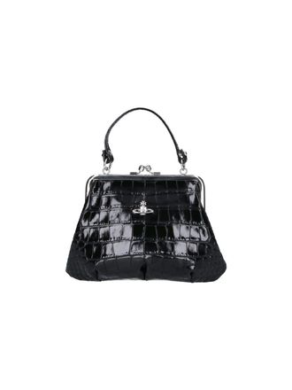 Vivienne Westwood Black Granny Frame Crocodile-Embossed Calfskin Handbag