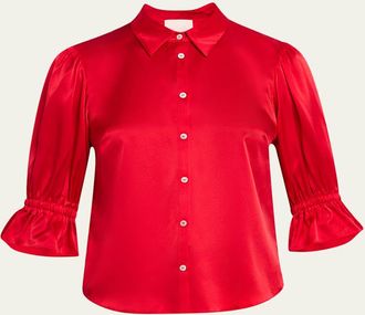 Cinq &agrave; Sept Fiona Silk Satin Short-Sleeve Top