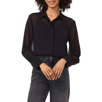 Vince Camuto Bead Detail Button-Up Shirt in Rich Black at Nordstrom, Size Xx-Large