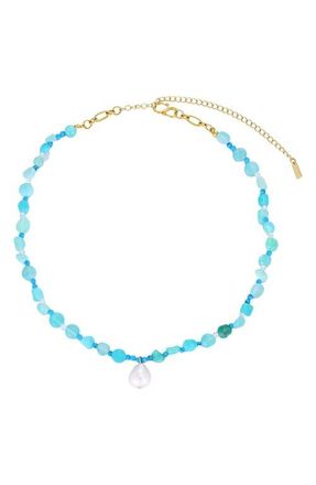 st. Moran Beaded Freshwater Pearl Pendant Necklace in Turquoise/White at Nordstrom