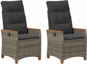 vidaXL Silla De Jard&iacute;n Reclinable Gris Y Gris Oscuro Rat&aacute;n Sint&eacute;tico Vidaxl