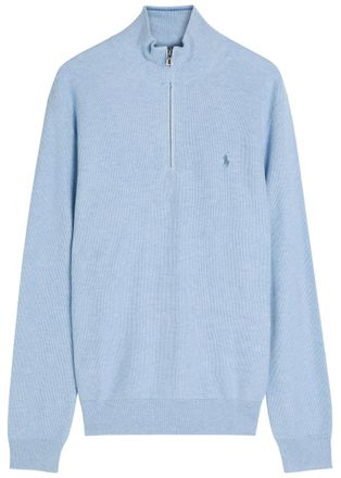 Polo Ralph Lauren Logo-embroidered Half-zip Piqu&eacute; Cotton Jumper - Blue - Xxl