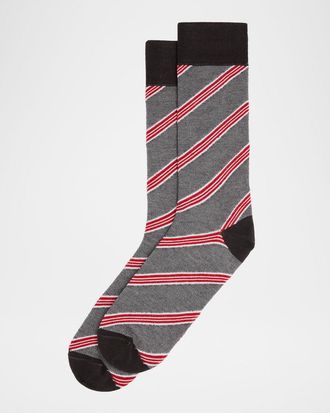 Neiman Marcus Mens Diagonal Birdseye Crew Socks