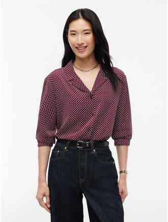 Tommy Hilfiger Womens Printed Crepe Pajama Shirt - Burgundy - XXL