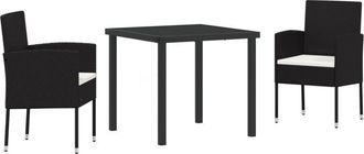 vidaXL Garden Dining Set with Cushion 3 pcs Black Poly rattan Vidaxl