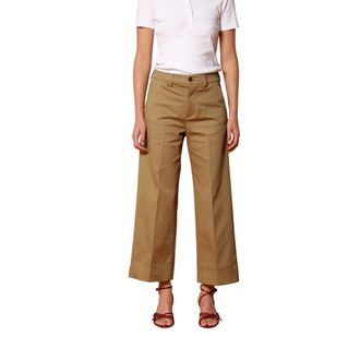 Mason's Wide Trousers, female, Beige, XS, Beige Cropped Chino Trousers Relaxed Fit