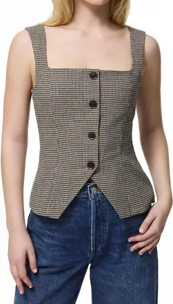 French Connection Houndstooth Sleeveless Top In Brown