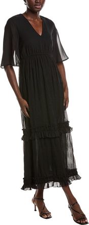 Ganni Ganni Pleated Georgette V-Neck Maxi Dress