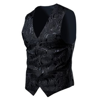 Generic Mens Paisley Waistcoat Floral Jacquard | Mens Formal Dinner Suit Waistcoats Uk, Mens V-Neck Floral Jacquard Suit Vest And Tie Pocket Square Cufflinks 