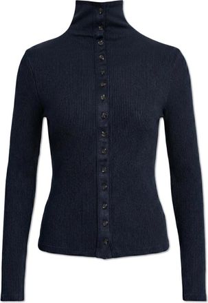 Rag & Bone Geribbelde coltrui - Dames - Vesten - Blauw - M - Leer - Truien & Vesten