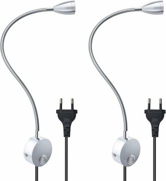 OEM Lampe De Lecture Murale - Col De Cygne Flexible - Prise Europ&eacute;enne Int&eacute;gr&eacute;e - 3 W - 3000 K - Argent - Lot De 2