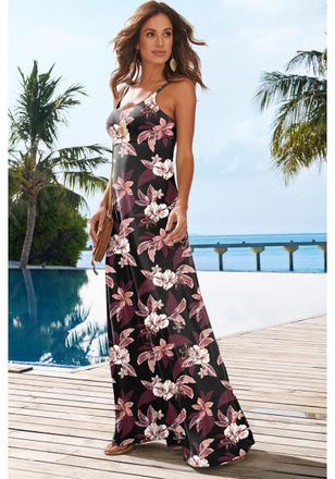 Lascana Tie Back Maxi Dress Wine Multi