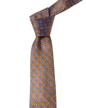 Canali Mustard Floral Squares Silk Tie