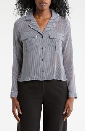 T Tahari Print Long Sleeve Crop Blouse in Nightlife/White Stripe at Nordstrom Rack, Size X-Large