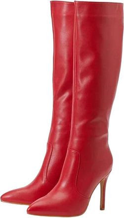 Generic Women Knee High Pu Leather Boots Side Zipper Stiletto Heel Party Wedding Long Boot