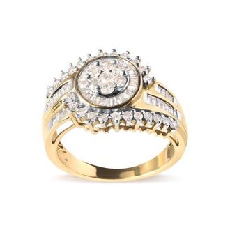 House of Brilliance 10K Yellow Gold 1 Cttw Diamond Cluster Swirl Band Ring at Nordstrom, Size 7