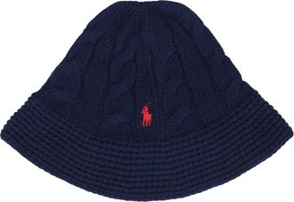 Polo Ralph Lauren Geborduurd Logo Kabel Gebreide Muts - Dames - Hoeden - Blauw - ONE Size - Wol - Accessoires