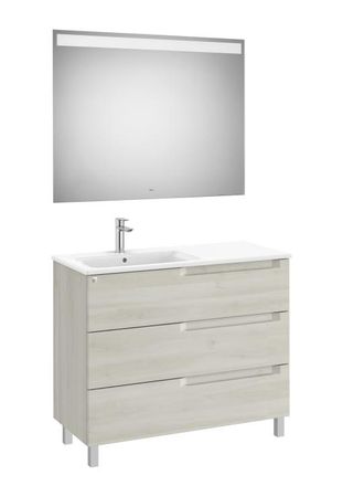Roca Mueble Lavabo Izquierda 1000mm Aleyda Con Patas 3 Cajones + Espejo Blanco Madera