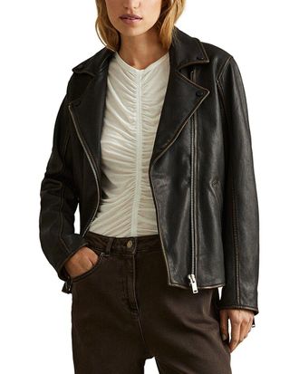 Reiss Beau-Relaxed Sheep Leather Biker Jacket