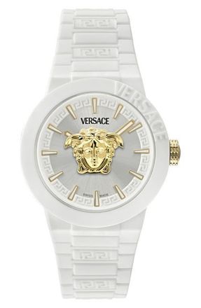 Versace V-Pop Silicone Strap Watch, 43mm in White at Nordstrom
