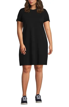 Lands End Cotton Jersey Crew Neck T Shirt Dress in Black at Nordstrom, Size 1X