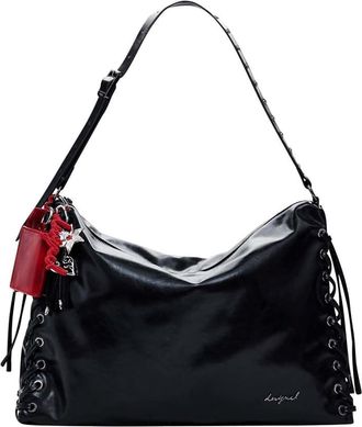 Desigual borsa grande intrecciata lucida nera-Nero