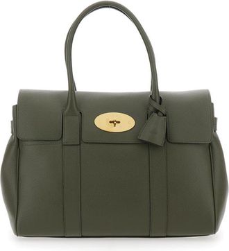 Mulberry Bayswater Green Handbag With Twist-Lock Closure In Grained Leather Woman